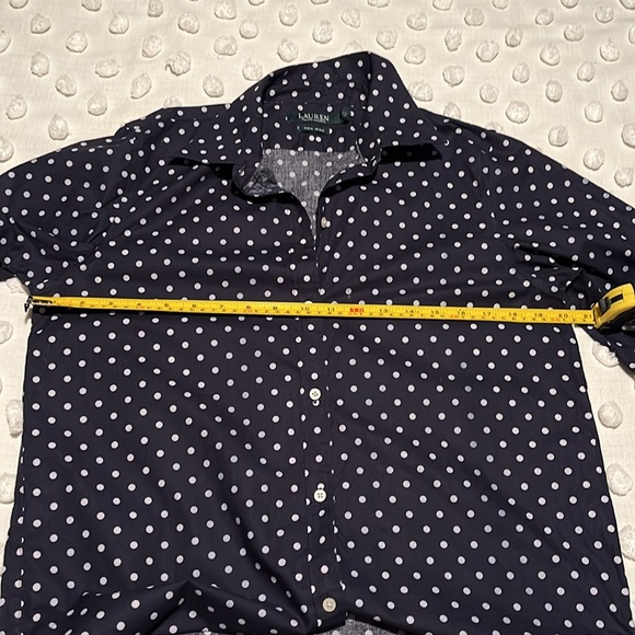 Lauren Ralph Lauren Cotton Navy w/ Dots Button Front Blouse Size M - Picture 6 of 8